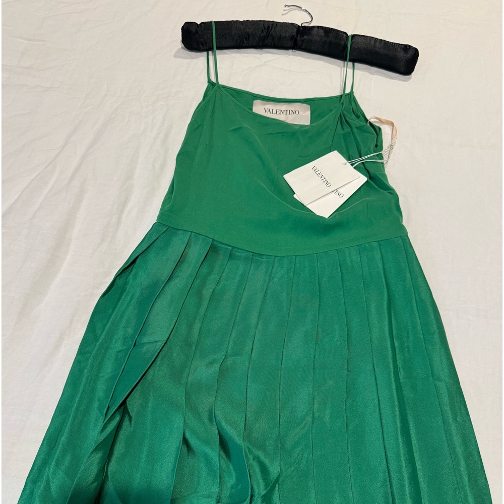 Valentino Garavani Green Silk Pleated Slip Dress NWT Sz 2
